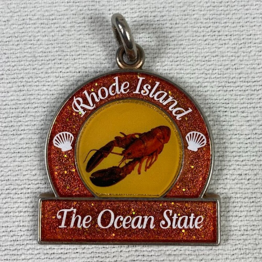 Vintage Rhode Island Lobster Keychain Enamel Souvenir The Ocean State